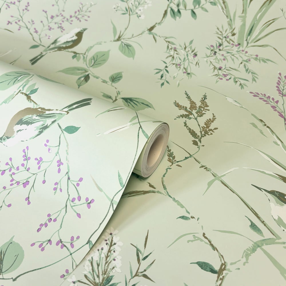 Crown Mariko Floral Mint and Plum Wallpaper Image 2