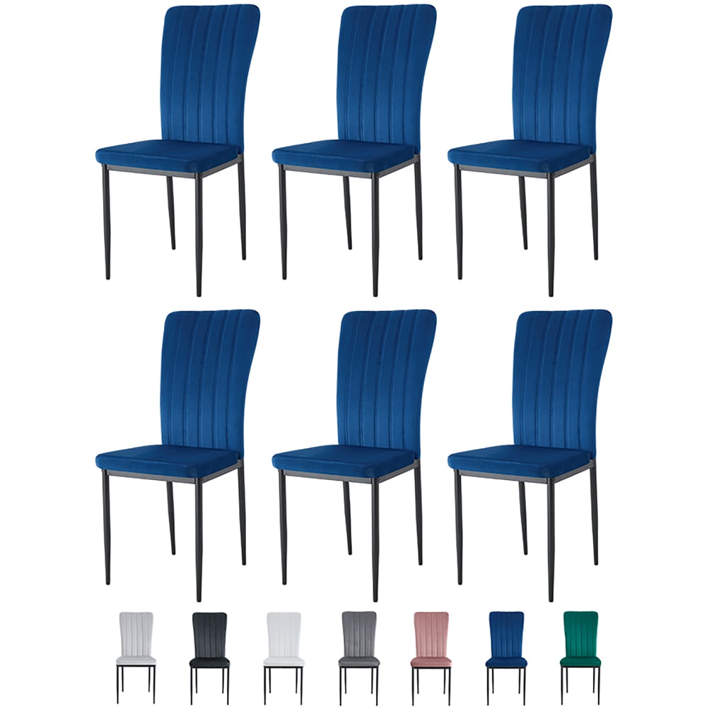 wilko Elle Set of 6 Blue Velvet Effect Plush Padded Upholstered Dining Chair Image 8