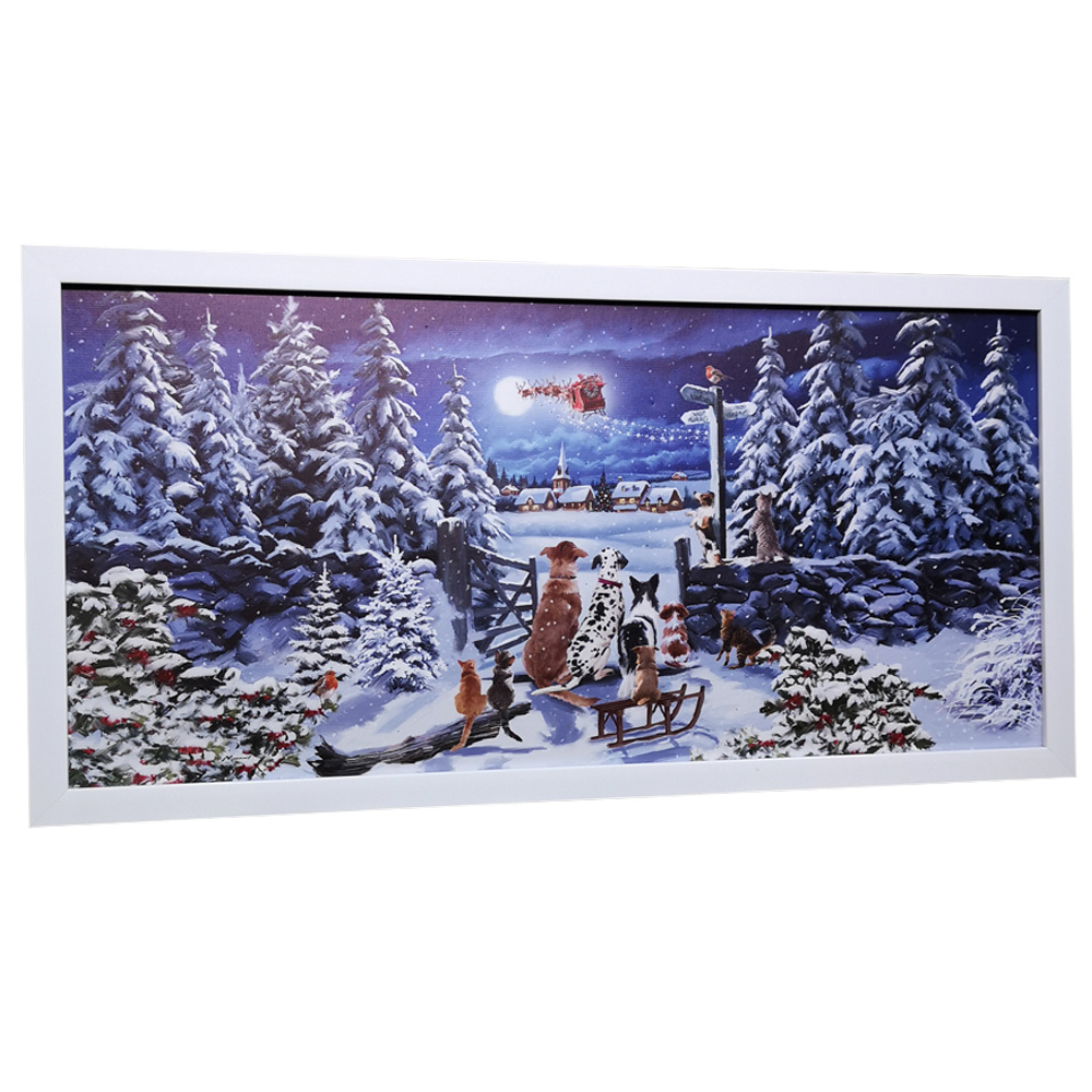 Samuel Alexander Winter Dogs Watching Santa Sleigh Christmas Light Up Wall Art 30 x 60cm Image 1