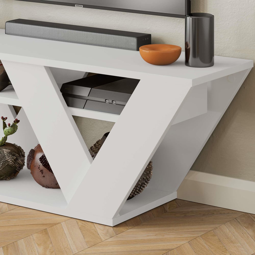 Decortie Pipralla 2 Shelf White Modern TV Unit Image 3