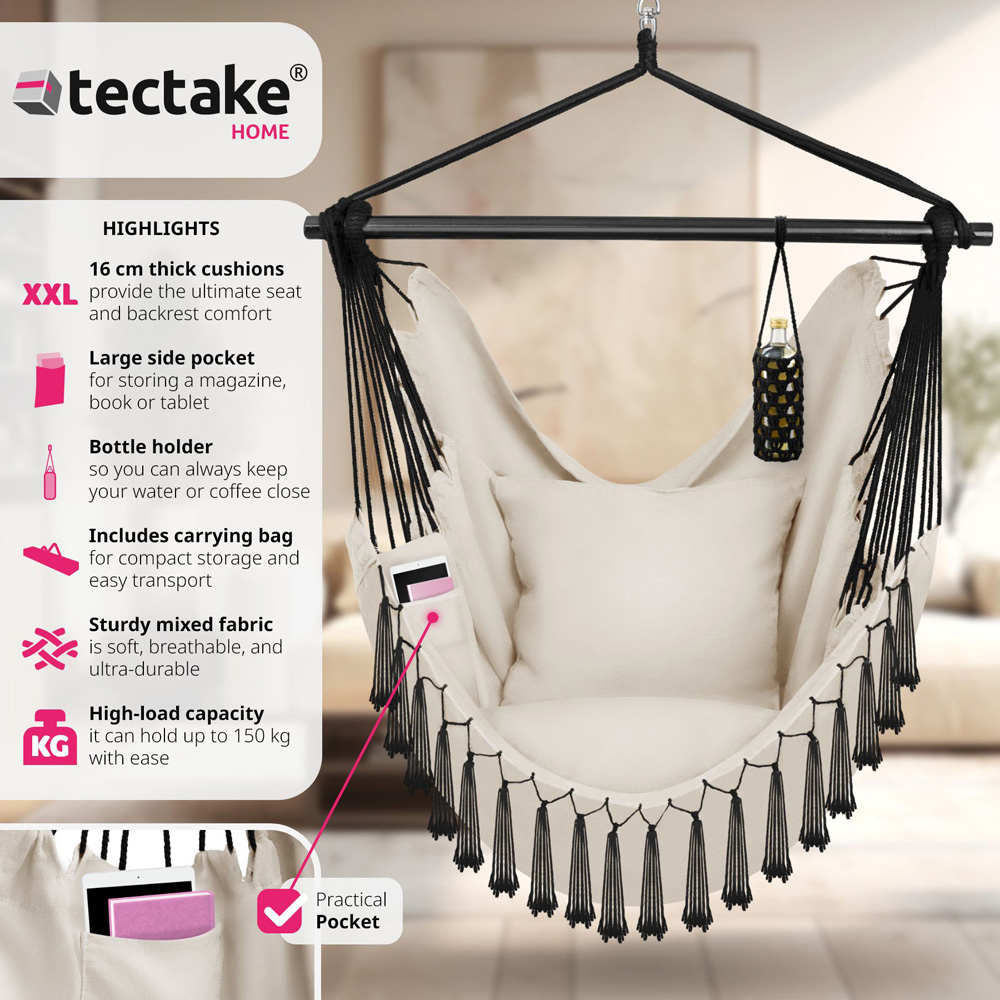 tectake Malika Beige Hanging Chair 150kg Image 6