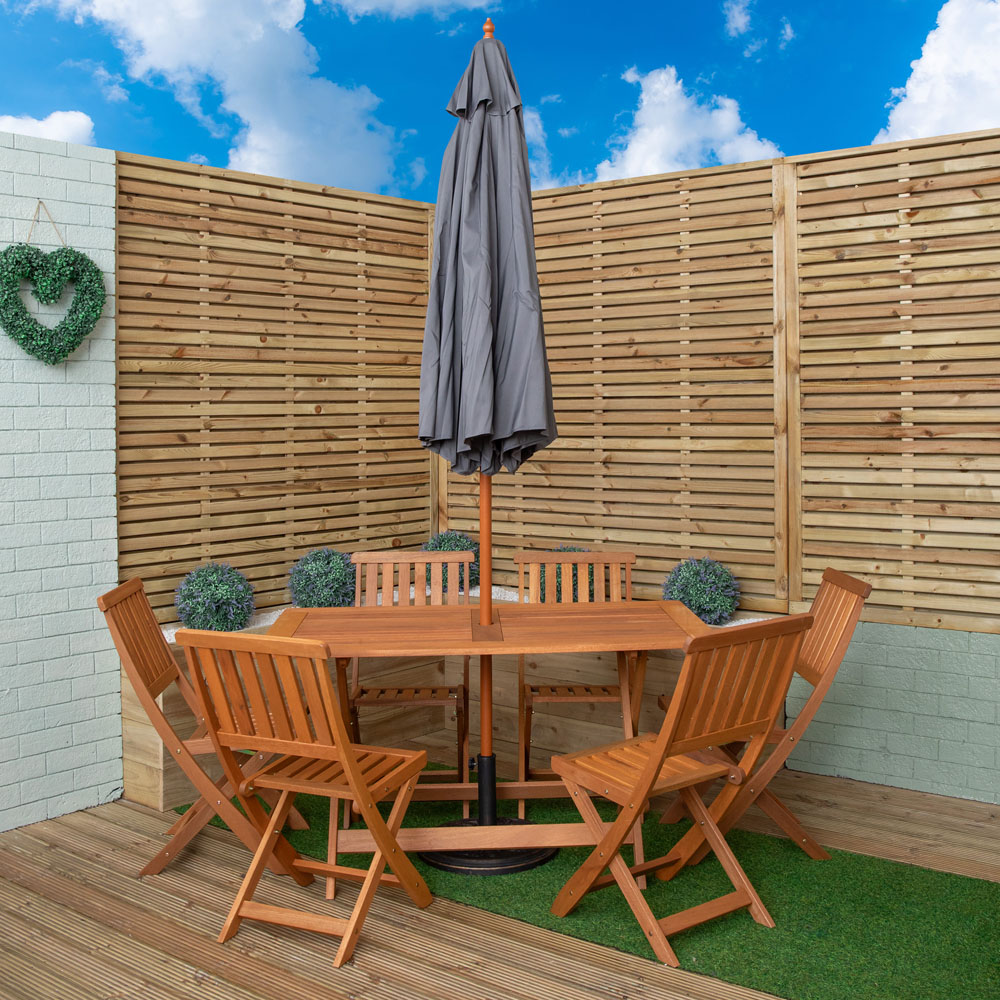 Samuel Alexander 6 Seater Wooden Rectangular Foldable Dining Set with Grey Parasol and Base Image 9