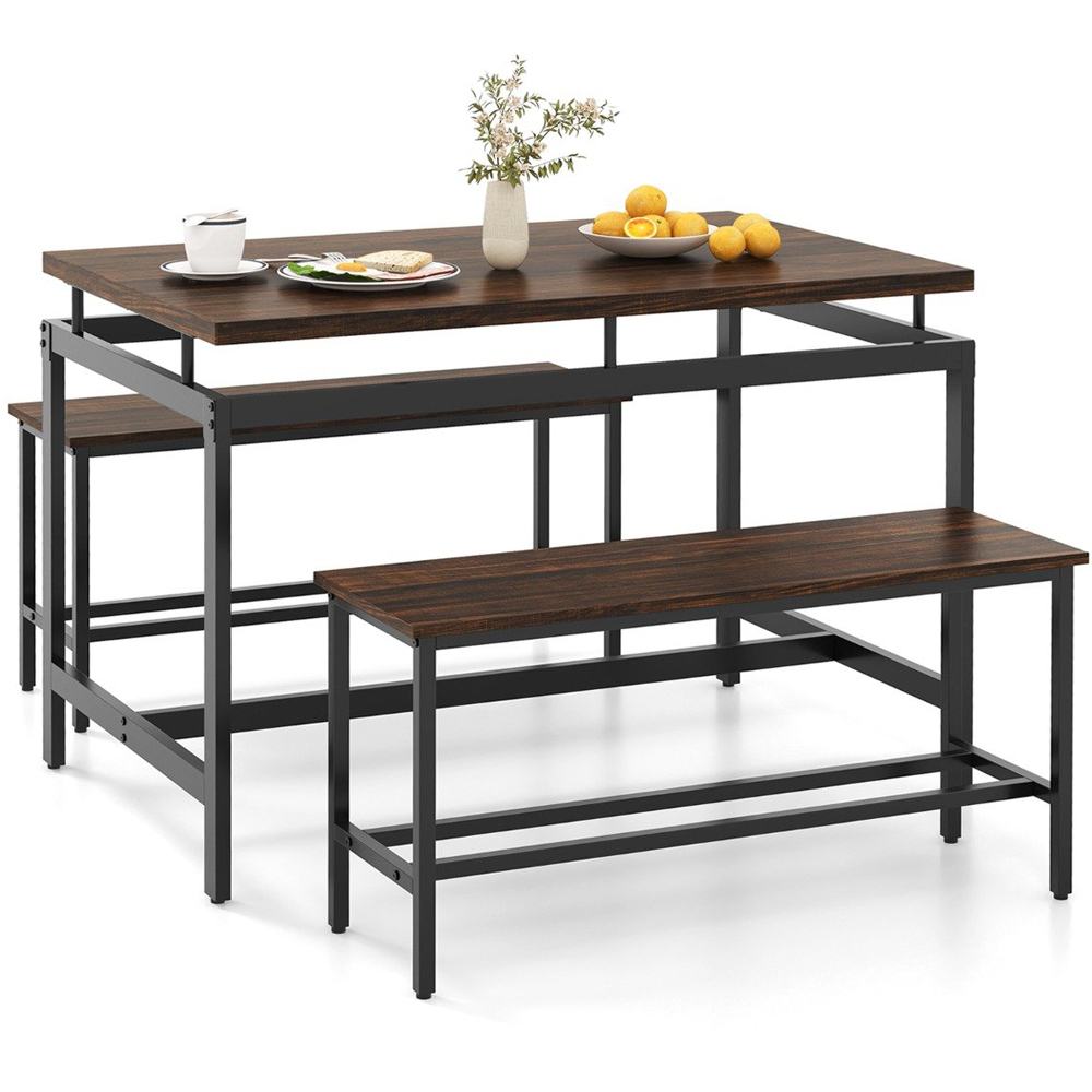 Costway 4 Seater Dining Bench Set Brown Image 2