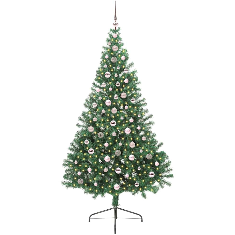vidaXL Pre-Lit Pink Baubles Green Artificial Christmas Tree 8ft Image 1