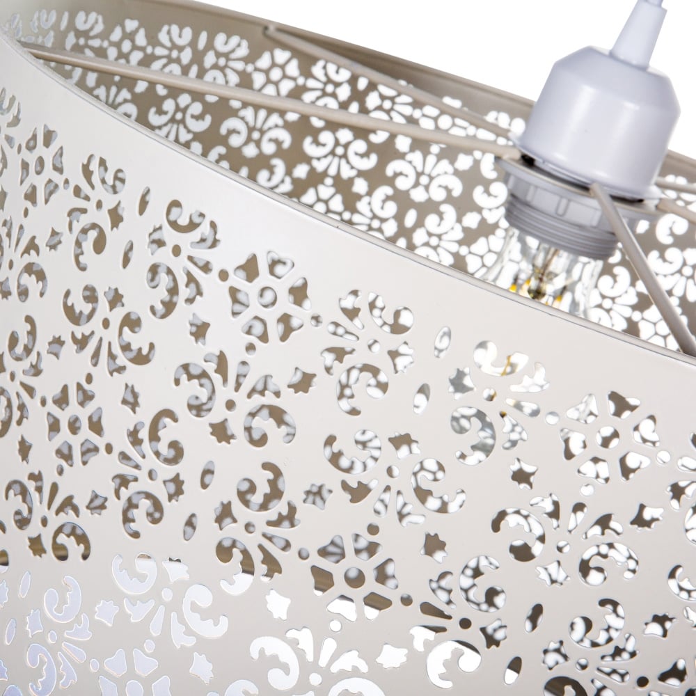 Happy Homewares Cream Metal Marrakech Designed Pendant Shade with Floral Decoration Image 4