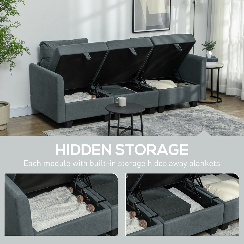 HOMCOM 2 Seater Grey Modular L Shaped Sofa with Storage Image 5