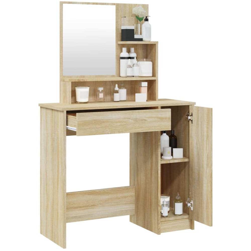 vidaXL Single Door Single Wide Drawer Sonoma Oak Dressing Table with Mirror Image 5