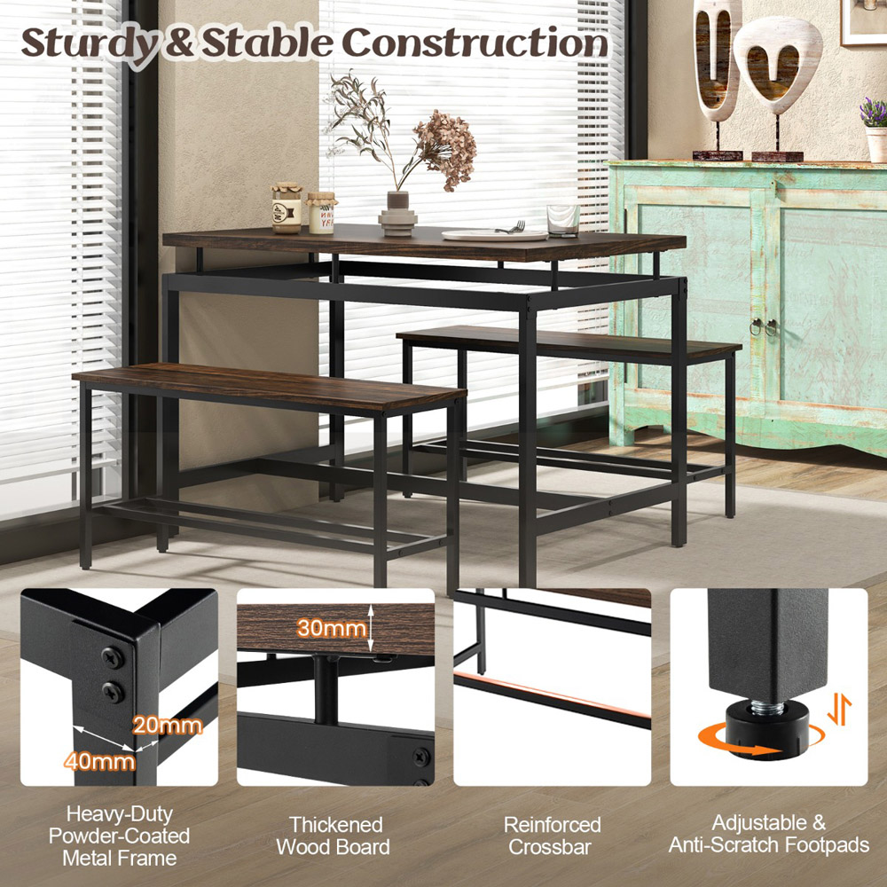 Costway 4 Seater Dining Bench Set Brown Image 8