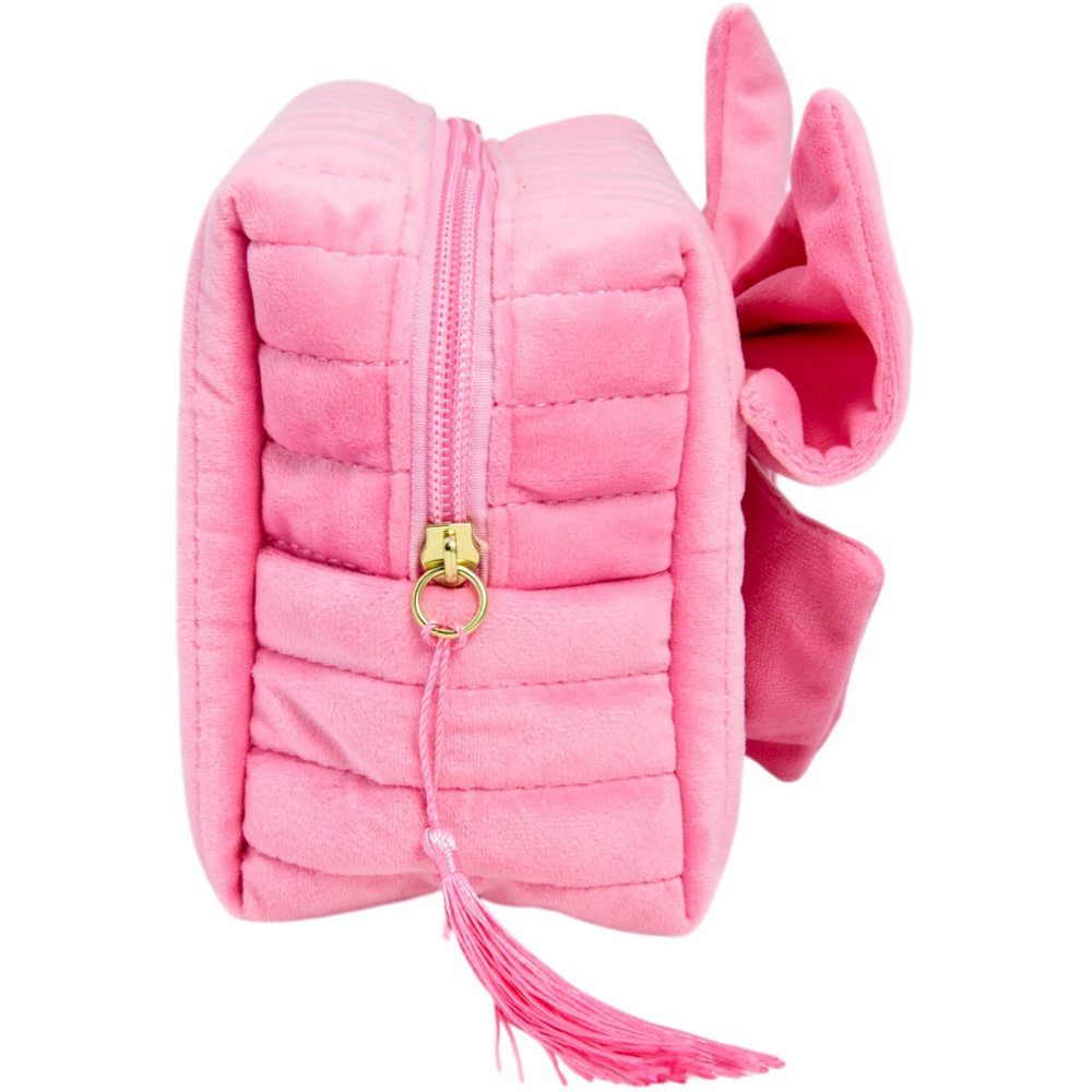 Velvet Bow Makeup Bag Pink Image 5
