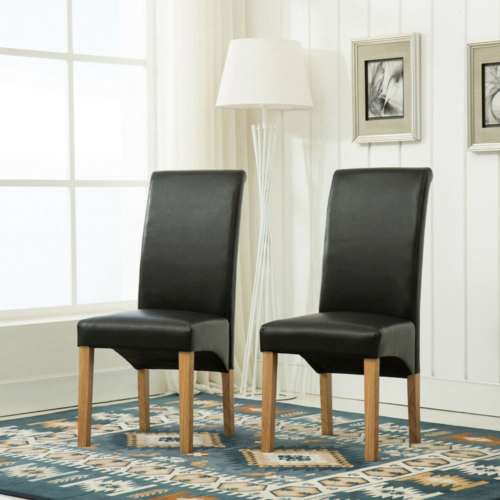 Set of 2 Black Faux Leather High Back Dining Chair Image 5