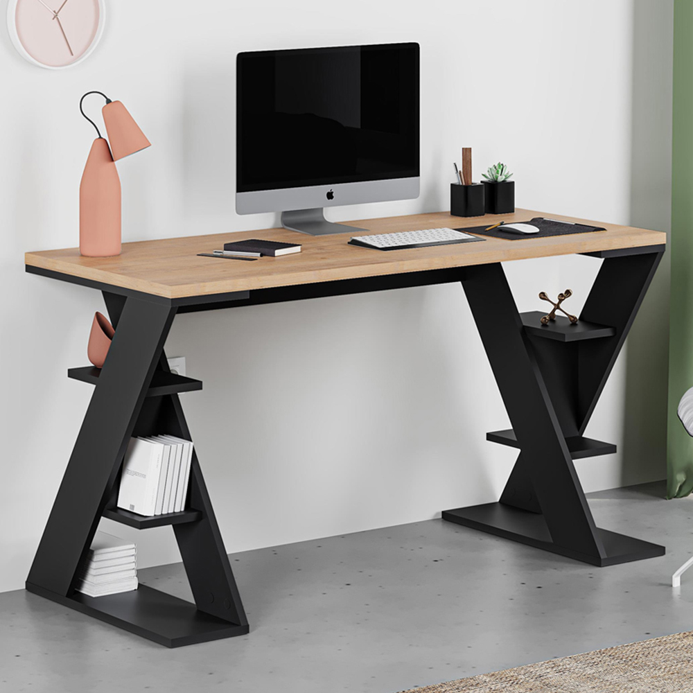 Decortie Papillon 6 Shelf Sapphire Oak Working Table Image 1