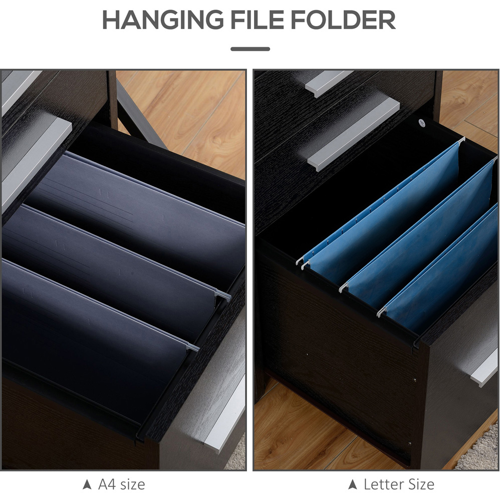 HOMCOM 3 Drawer Black Lockable Mobile Filing Cabinet Image 8