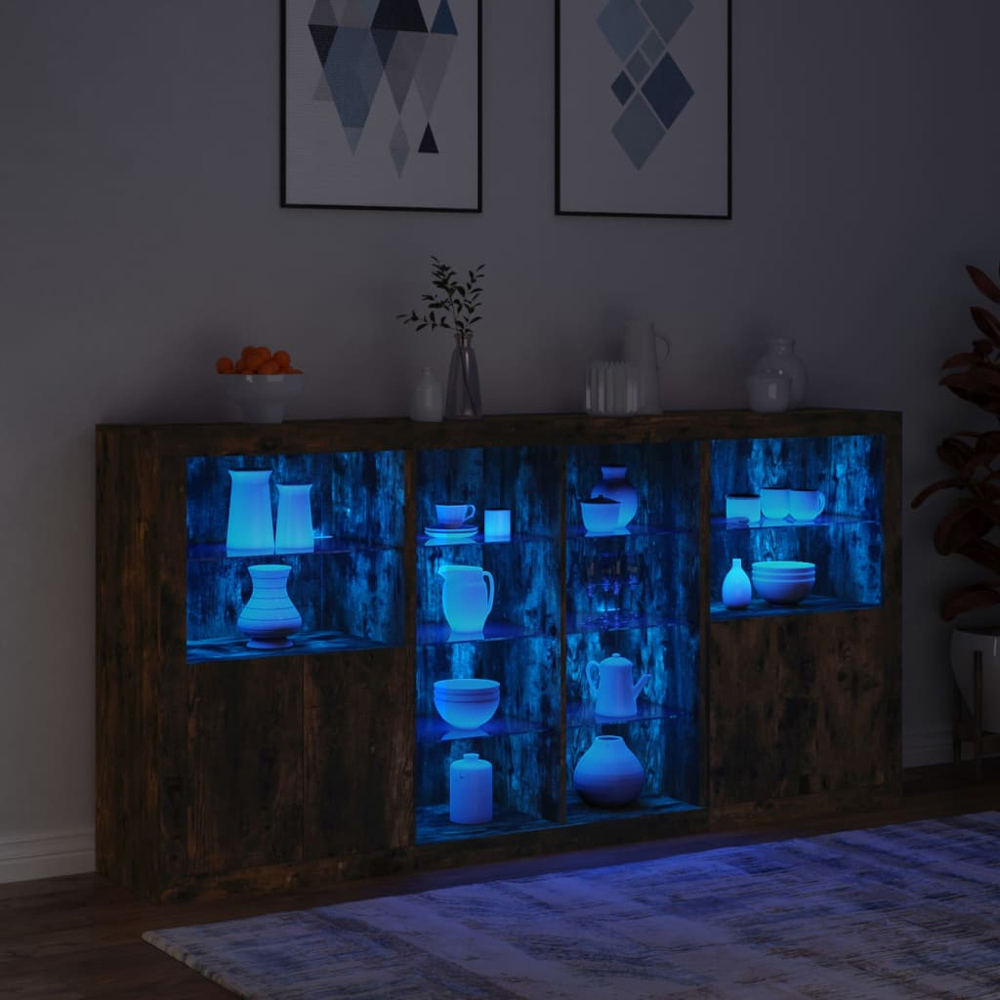 vidaXL 4 Door 12 Shelf Smoked Oak Sideboard with LED Lights Image 9