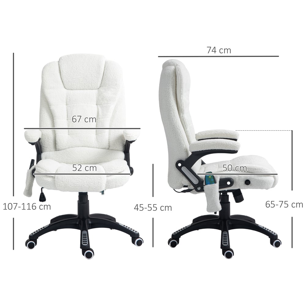 Portland White Height Adjustable Massage and Heat Recliner Office Chair Image 9