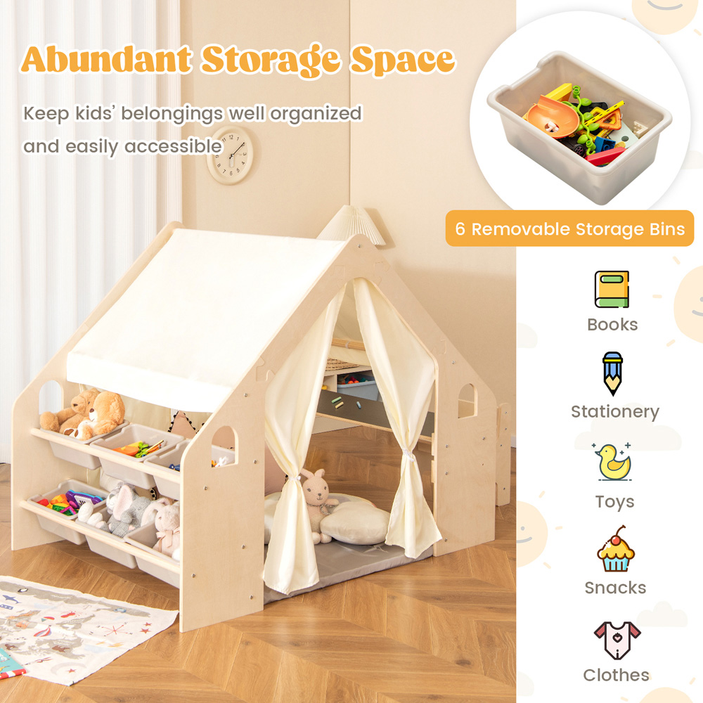 Costway Natural 6 in 1 Kids Playhouse Image 5