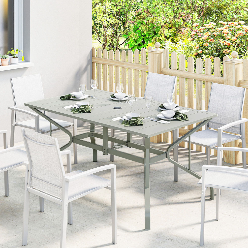 Outsunny 6 Seater Slatted Top Steel Frame Garden Dining Table Light Grey Image 5