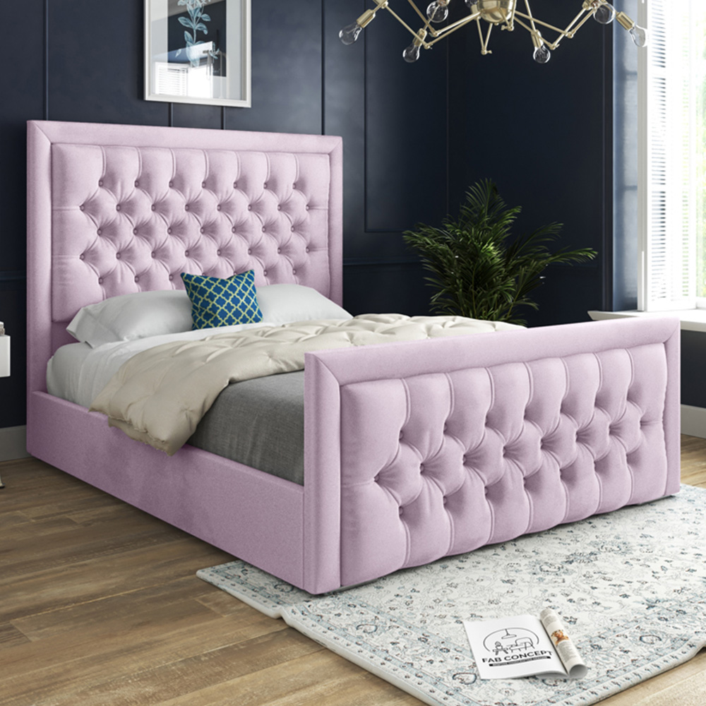 DS Living Kingston Small Double Pink Soft Velvet Bed Frame Image 1