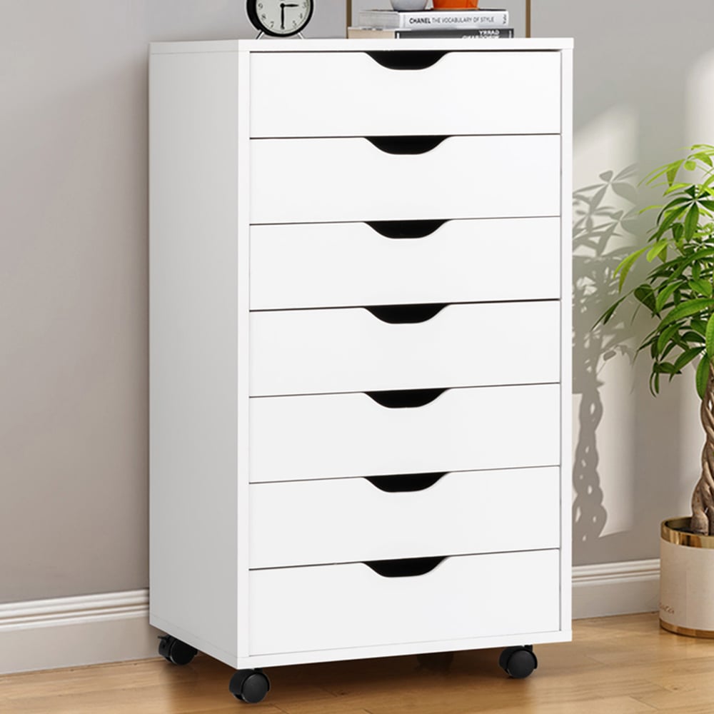 Costway 7 Drawer White Mobile File Cabinet Image 1