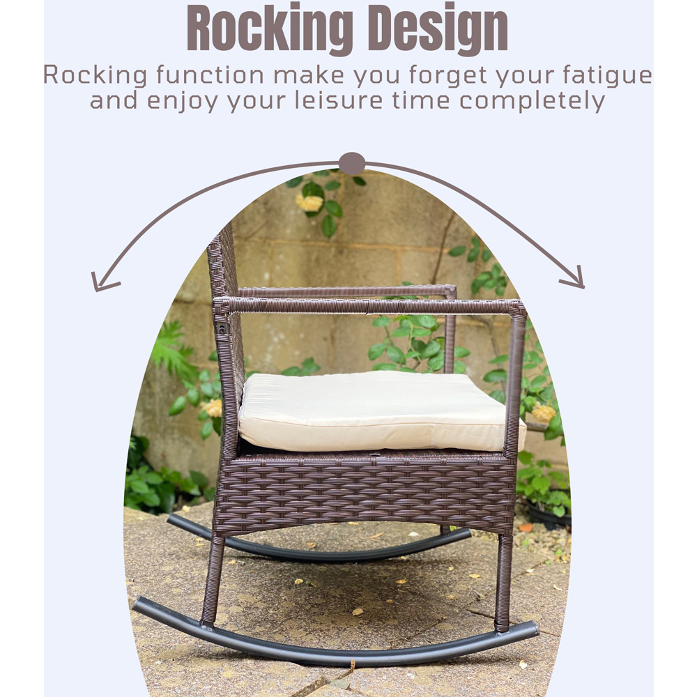 Furniture One 2 Seater Brown Rattan Garden Rocking Bistro Set Image 4