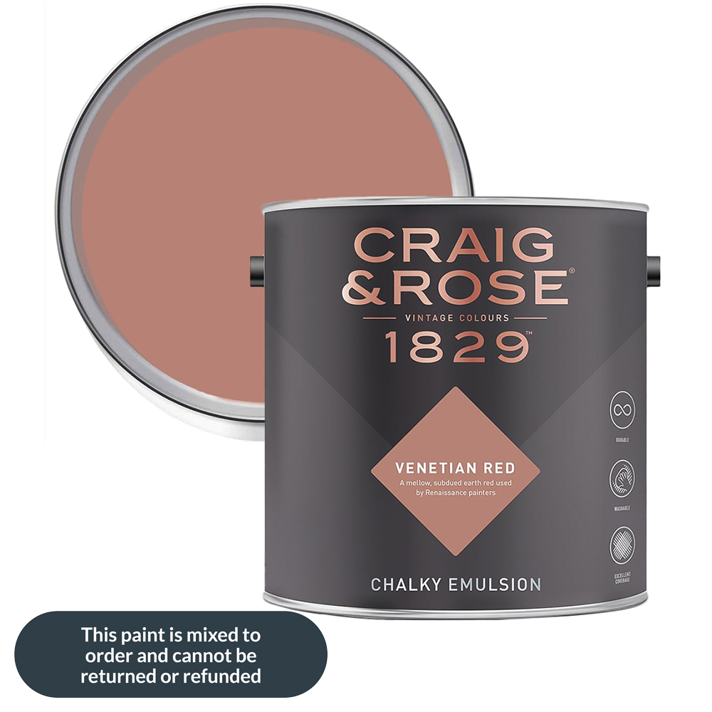 Craig & Rose 1829 Vintage Walls and Ceilings Venetian Red Chalky Matt Emulsion Paint 2.5L Image 1