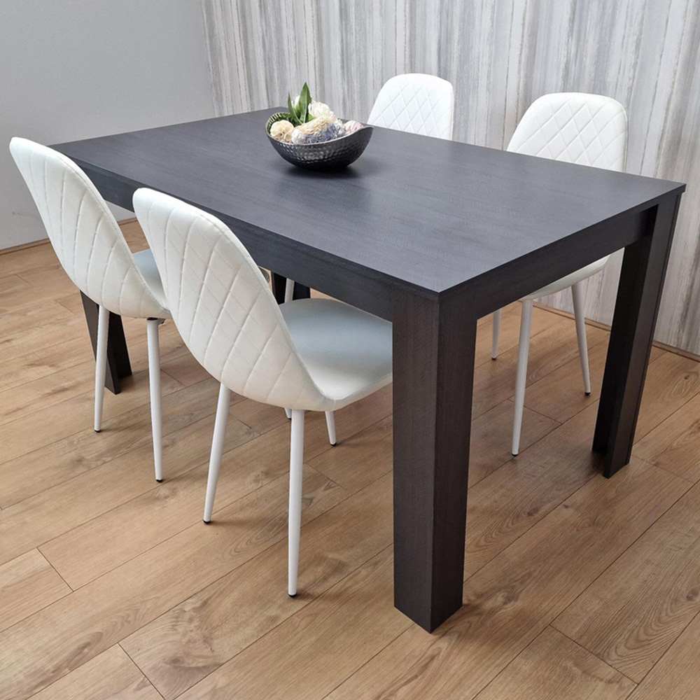 Kosy Koala 4 Seater Faux Leather Gem Pattern Dining Set Dark Grey and White Image 1