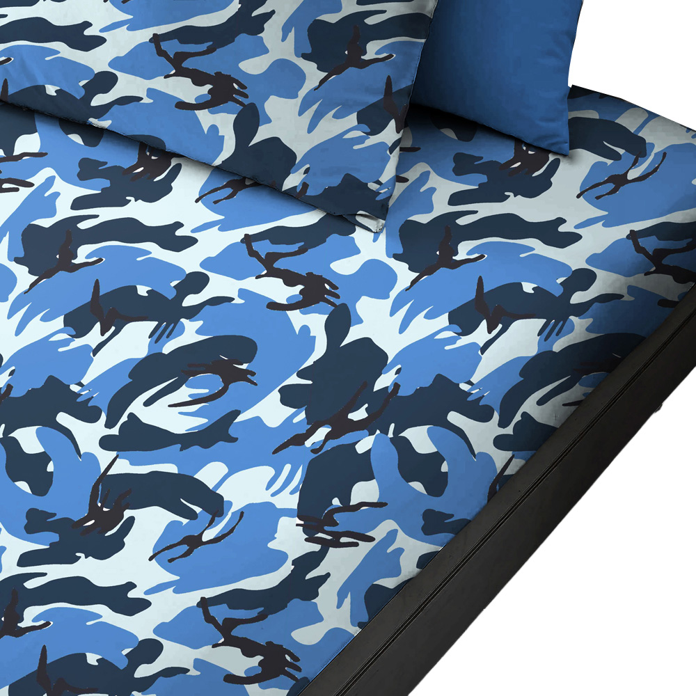 Velosso Double Camouflage Blue Fitted Sheet Image 1