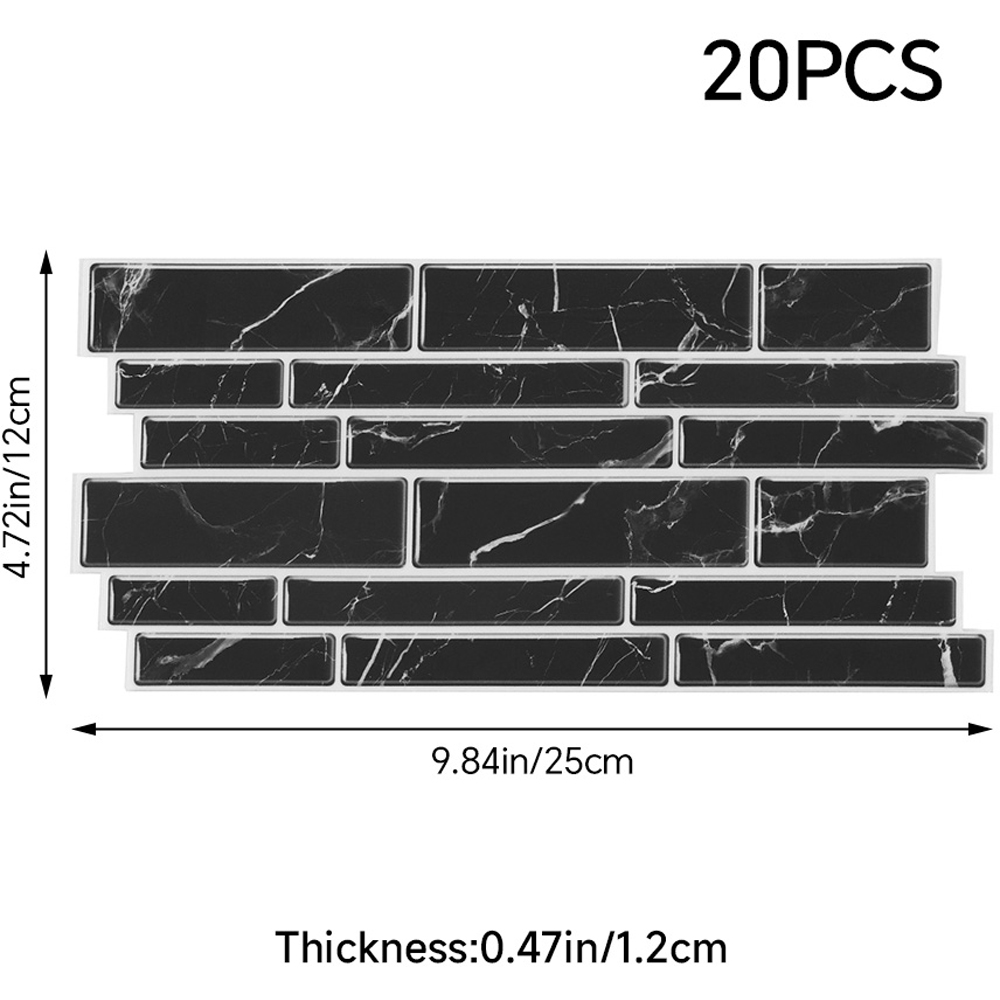 Living and Home Marble Effect Black Self-Adhesive Wall Tile Sticker 20 Pack Image 8