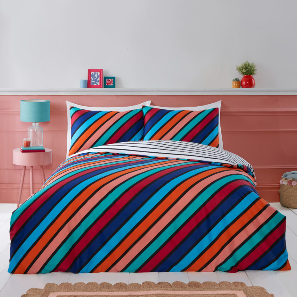 Rapport Home King Size Oxford Bright Stripe Microfibre Reversible Duvet Cover Set Image 1
