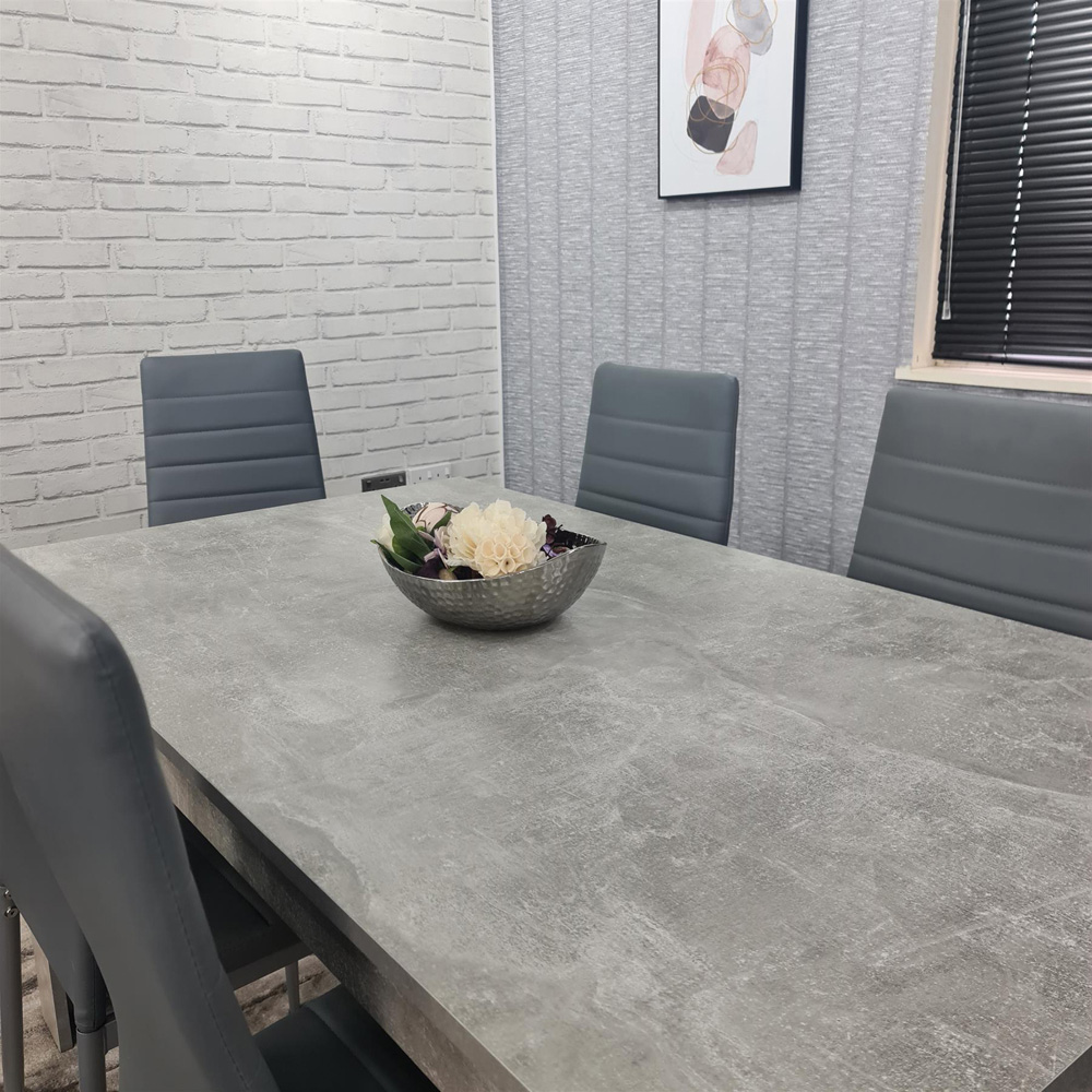 Kosy Koala 6 Seater Faux Leather Dining Set Stone Grey Effect and Grey Image 3