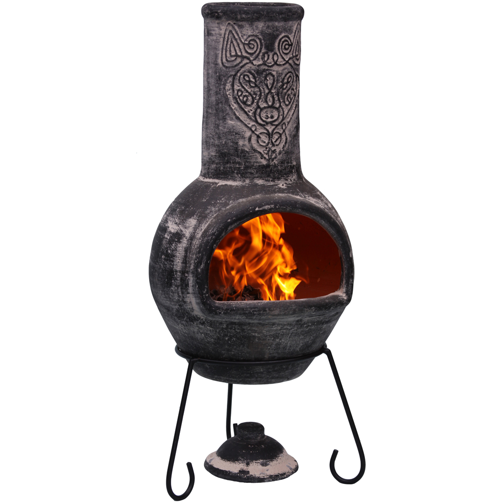 Gardeco Wulfryc Celtic Theme Wolf Charcoal Mexican Chimenea with Stand and Lid Image 2