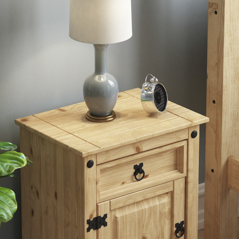Vida Designs Corona Single Door Single Drawer Pine Bedside Cabinet Image 3