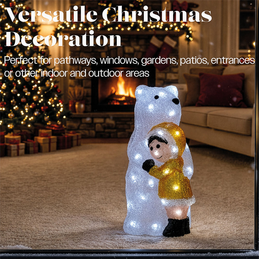 Xmas Haus 40 Bright White LED Acrylic Bear with Kid Christmas Decoration 36cm Image 6
