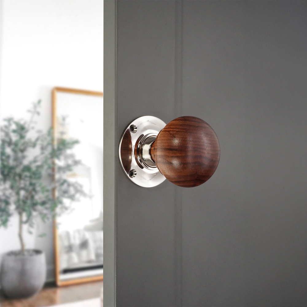 Spira Brass Polished Nickel Rosewood Bun Rim and Mortice Door Knob 2 Pack Image 2