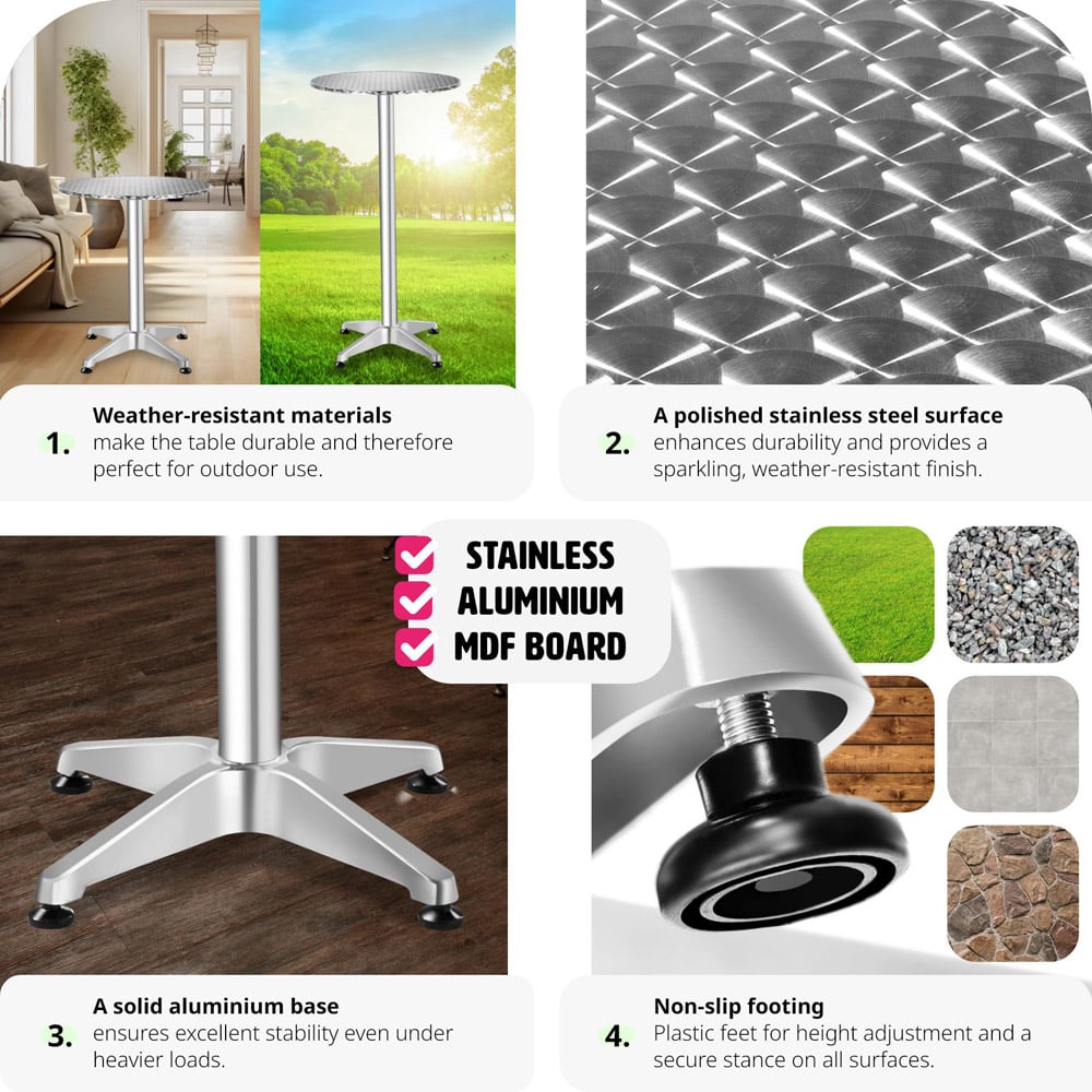 tectake Grey Height Adjustable Bar Table Image 5