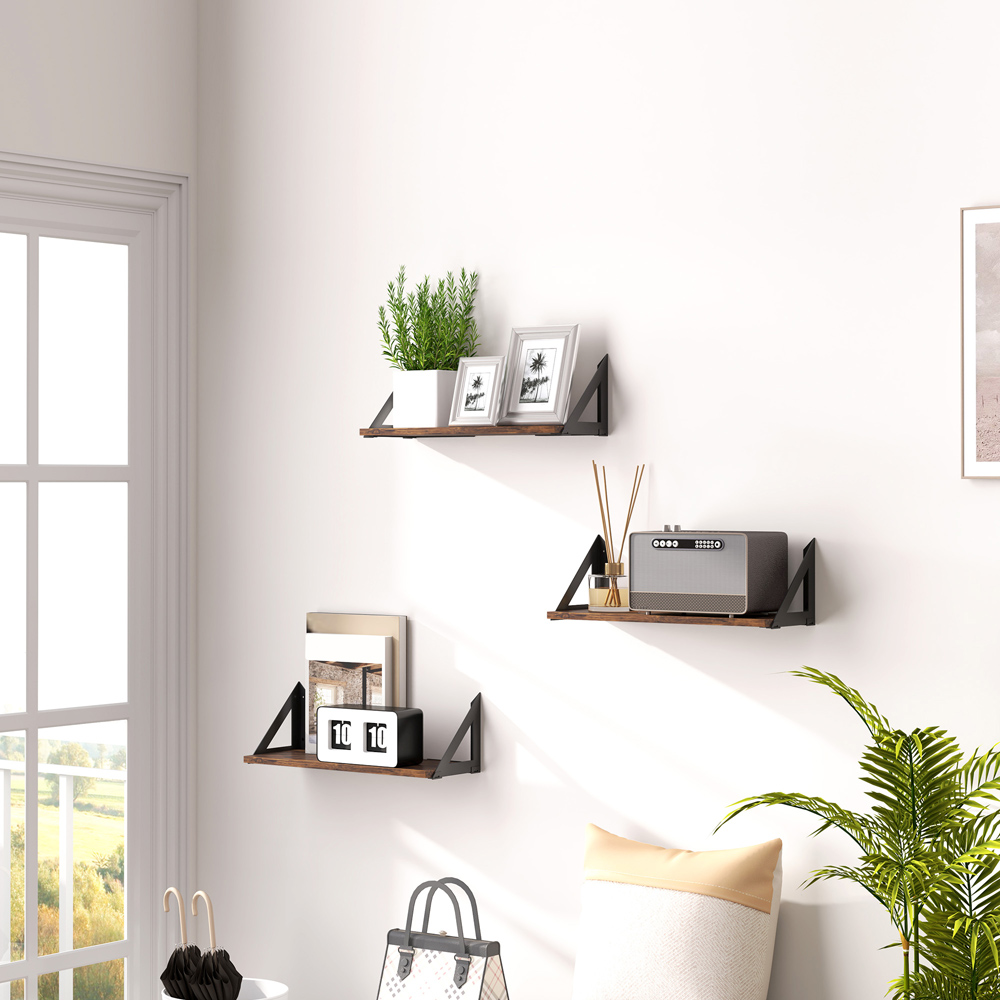 Portland Rustic Brown Vintage Wall Shelf 3 Pack Image 2