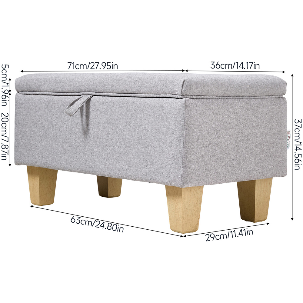 Living and Home Grey Linen Upholstered Storage Ottoman Image 9