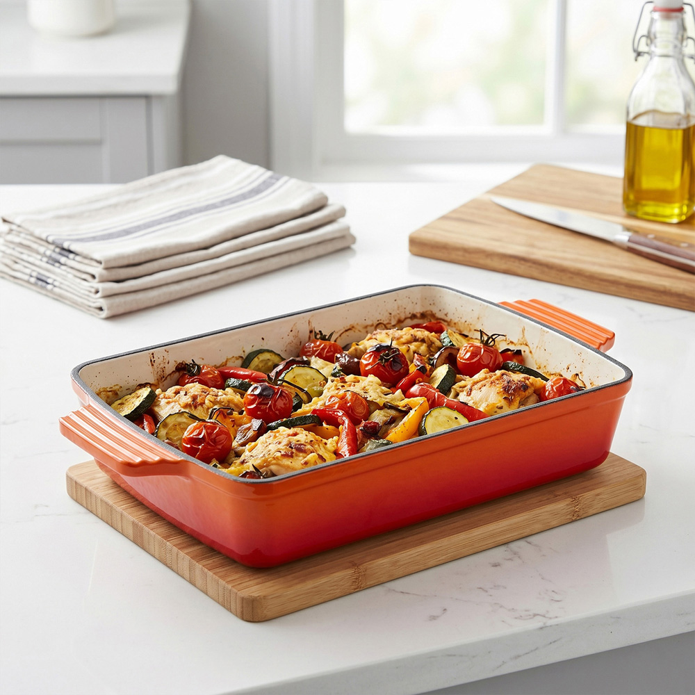 Living and Home 3L Orange Enamelled Rectangular Baking Dish Image 2