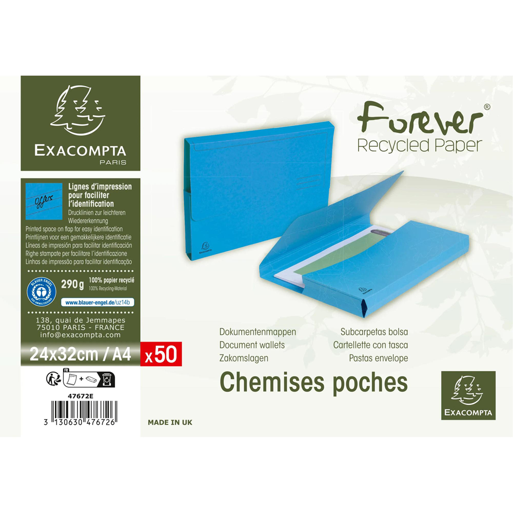 Exacompta Forever Bright Light Blue A4 Document Wallets 2 Pack Image 4