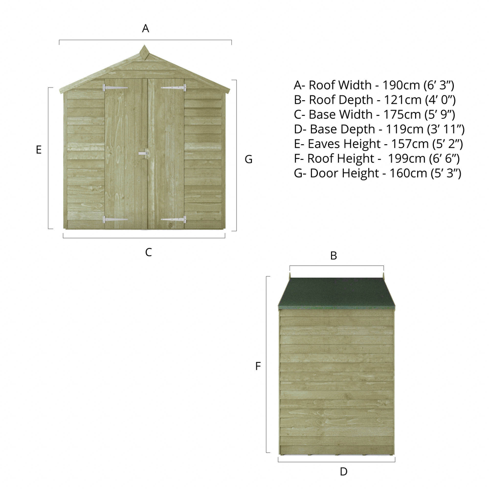 Mercia 4 x 6ft Double Door Overlap Apex Shed Image 8