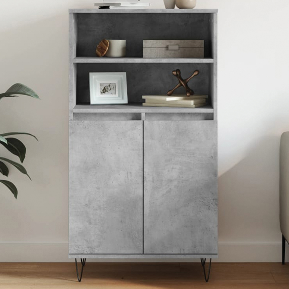 vidaXL 2 Door 2 Shelf Concrete Grey Highboard with Metal Legs Image 1