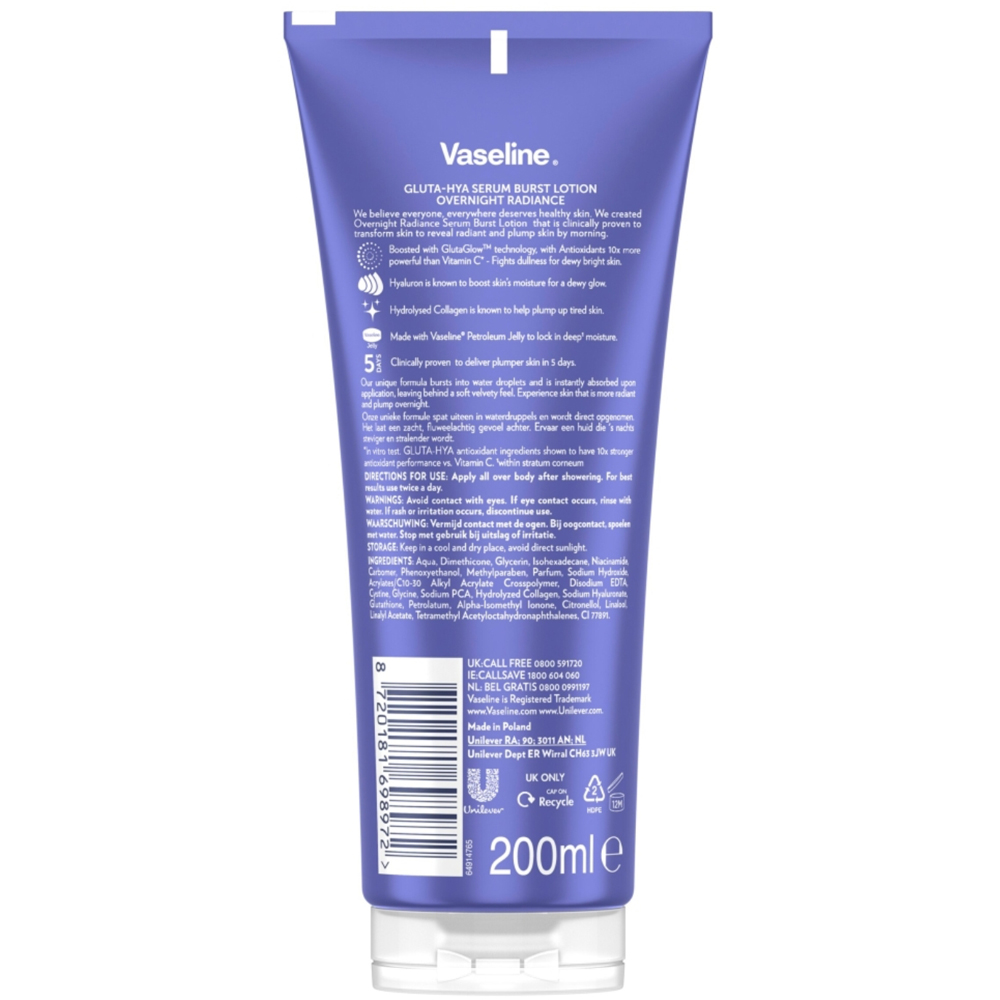 Vaseline Gluta-Hya Overnight Radiance Serum Burst Repairing Body Lotion 200ml 3 Pack Image 3