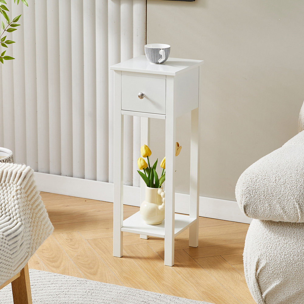 Brooklyn Amelia Single Drawer Single Shelf White Solid Wooden Bedside Table Image 3