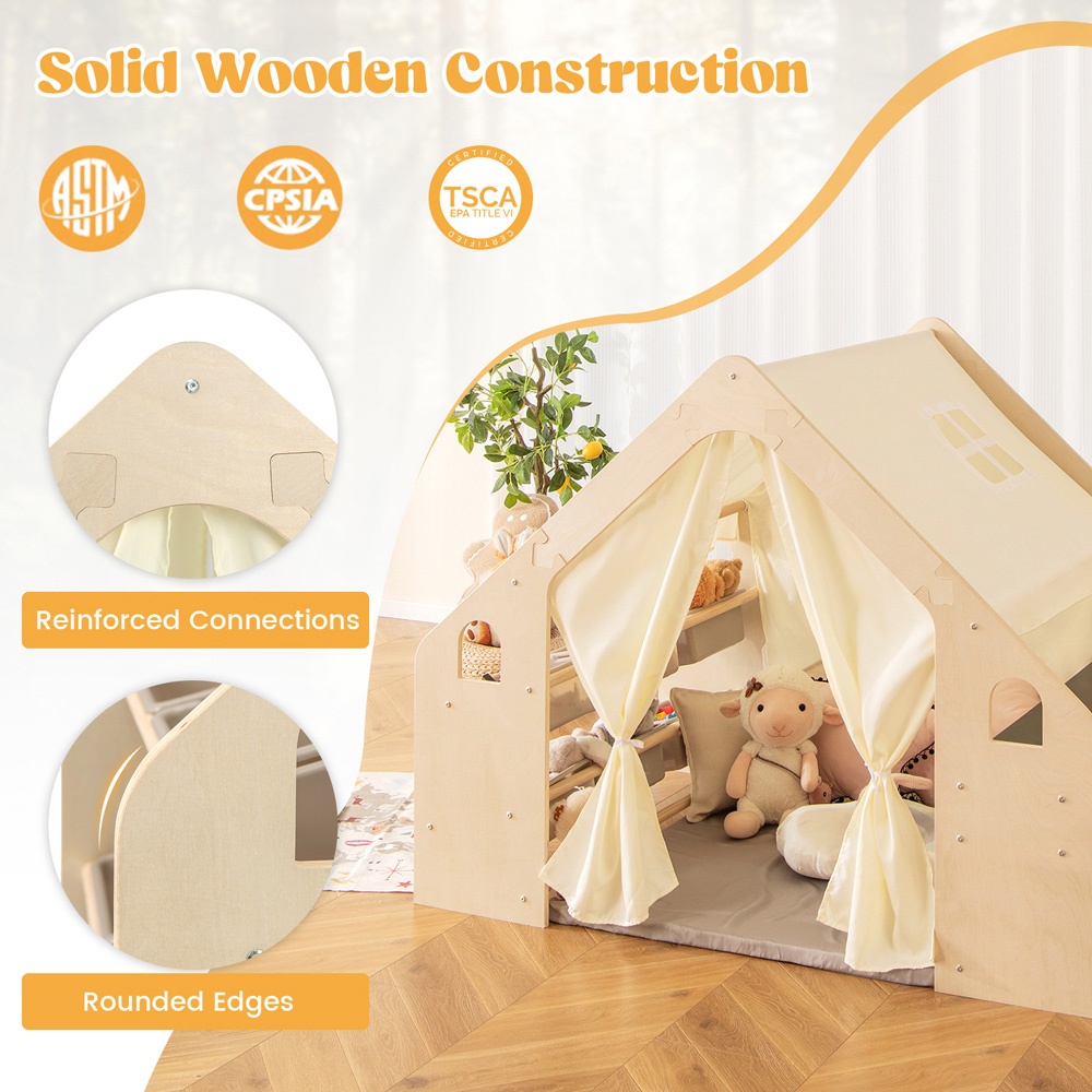 Costway Natural 6 in 1 Kids Playhouse Image 4