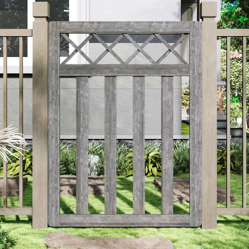 Outdoor Cross Top Wooden Grey Garden Fence Door, 120 x 90 x 2.5cm Image 7