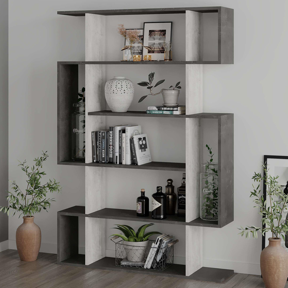 Decortie Mito Retro Grey and Ancient White Modern Tall Bookcase Image 1