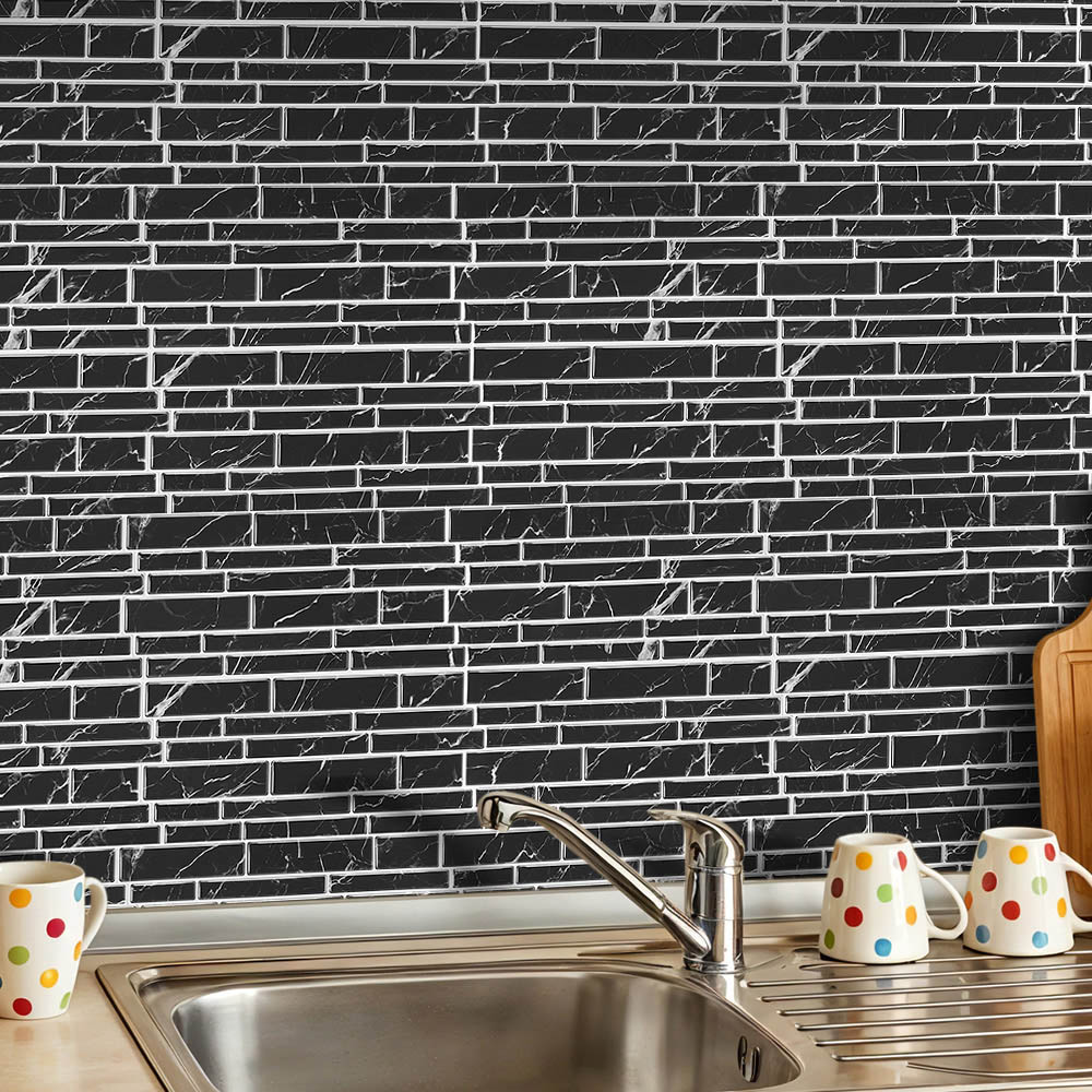 Living and Home Marble Effect Black Self-Adhesive Wall Tile Sticker 20 Pack Image 7