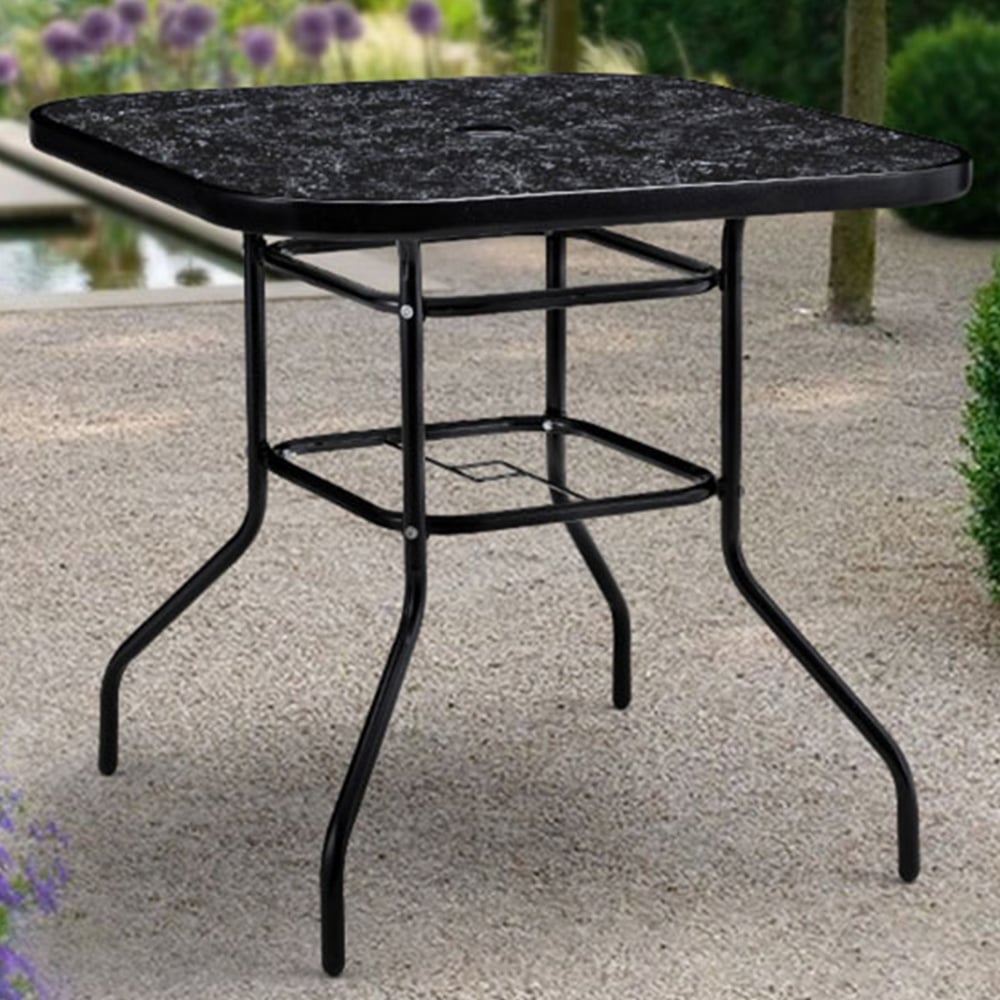 Living and Home Black Tempered Glass Square Marble Coffee Table Image 1