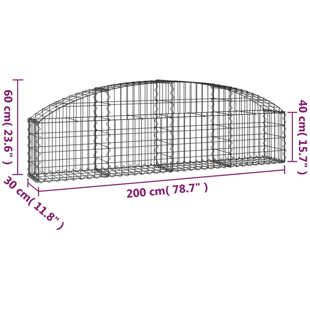 vidaXL Silver Galvanised Iron Arched Gabion Basket 200 x 30 x 40/60cm Image 4