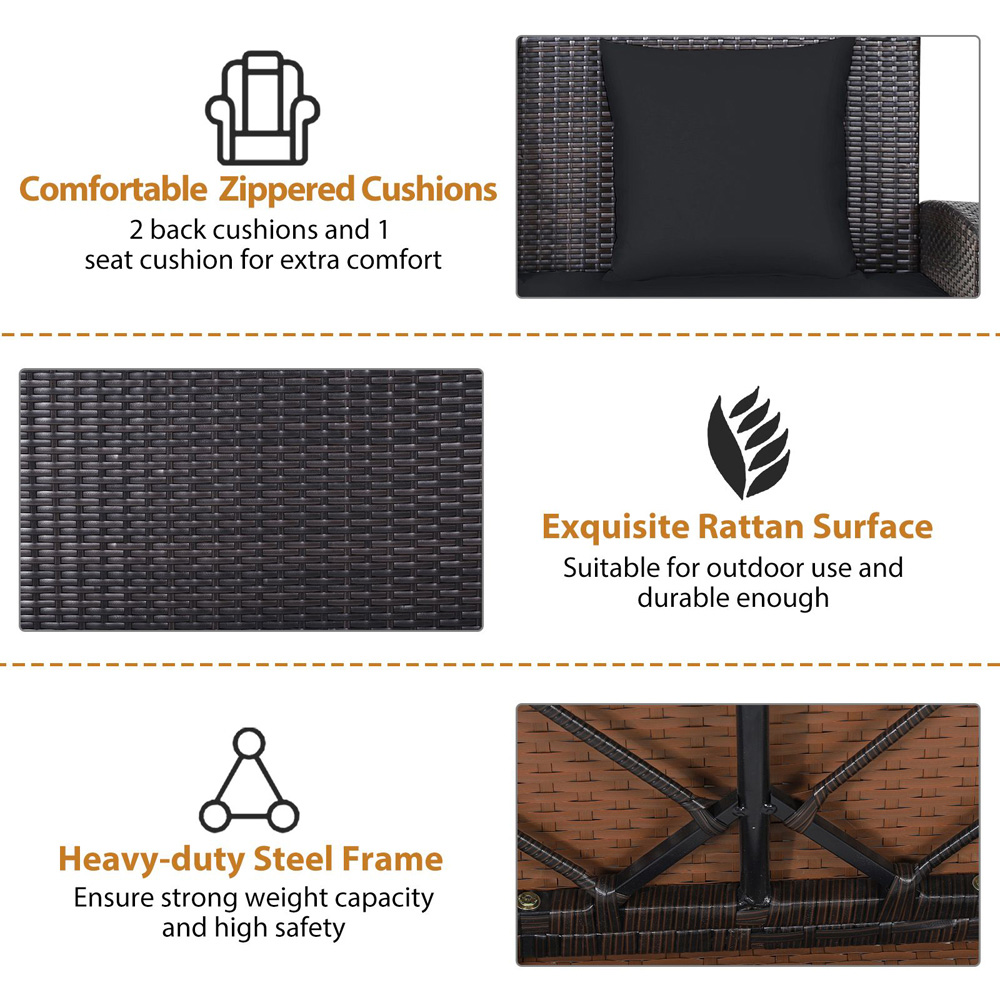 Costway 2 Seater Patio Rattan Porch Swing with 2 Solid Steel Chains Image 9