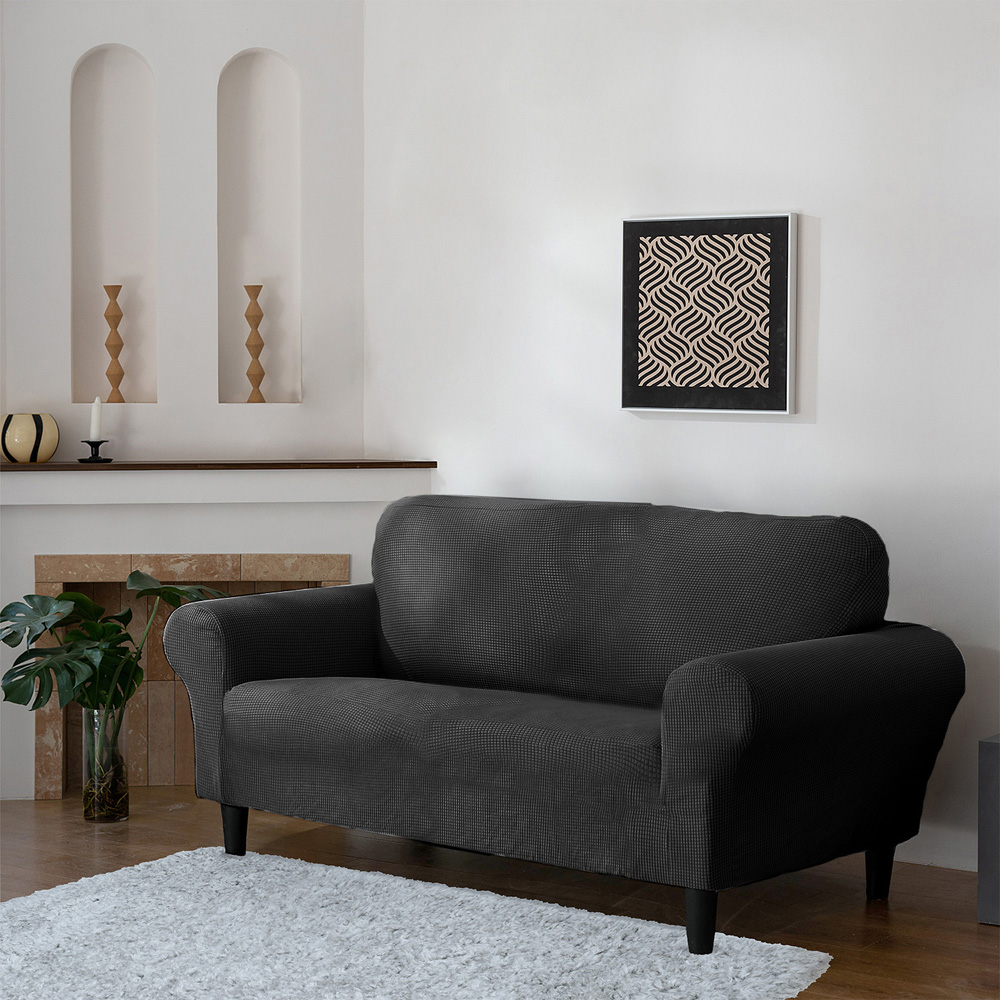Homerepublic 3 Seater Black Delby Stretch Fit Sofa Cover Image 2